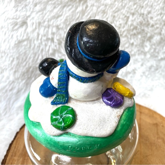 Vintage Hand Painted Ceramic Snowman Cookie Jar Candy Jar - Picture 6 of 8